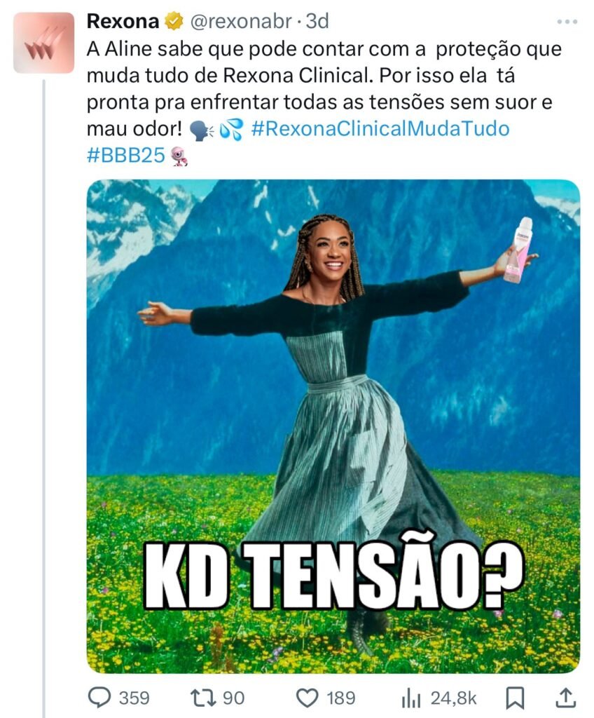Postagem do Rexona sobre Aline, do BBB